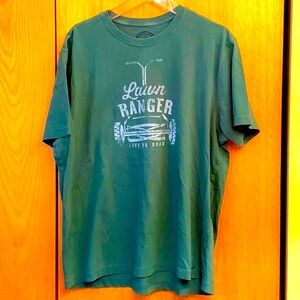 RARE Life is Good The Lawn Ranger mow cotton tee L men Peru SS t shirt green EUC